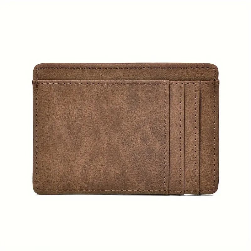 Simple Men Women Leather Card Holder Ultra-Thin Mini Short Wallet Multi-Card Slot Simple Design Wallet PU Universal Coin Purses — Brown