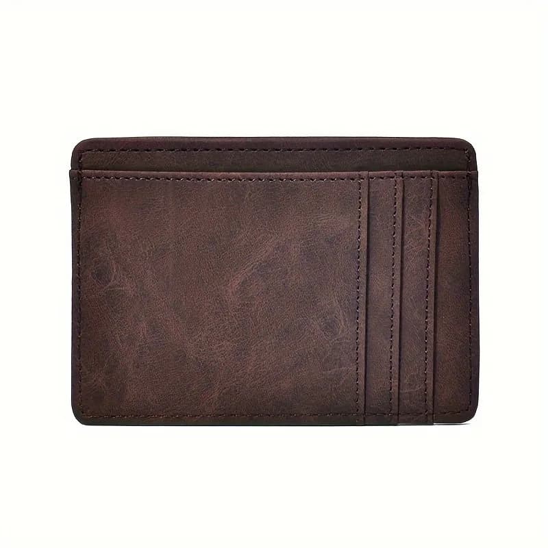 Simple Men Women Leather Card Holder Ultra-Thin Mini Short Wallet Multi-Card Slot Simple Design Wallet PU Universal Coin Purses — Coffee